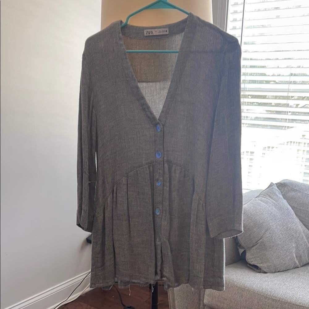 Zara Charcoal Tunic with Blue Buttons